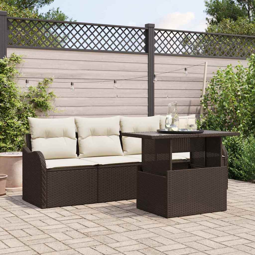 Set Divano da Giardino 5 pz 4-Numero di posti Marrone | homemem39