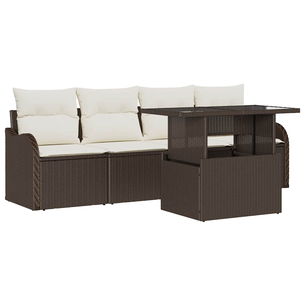Set Divano da Giardino 5 pz 4-Numero di posti Marrone | homemem39