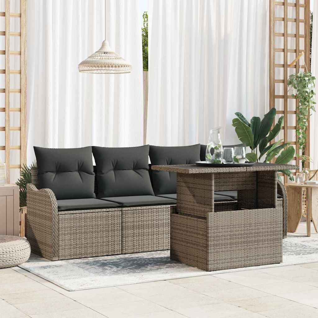 Set Divano da Giardino 5 pz 4-Numero di posti Grigio