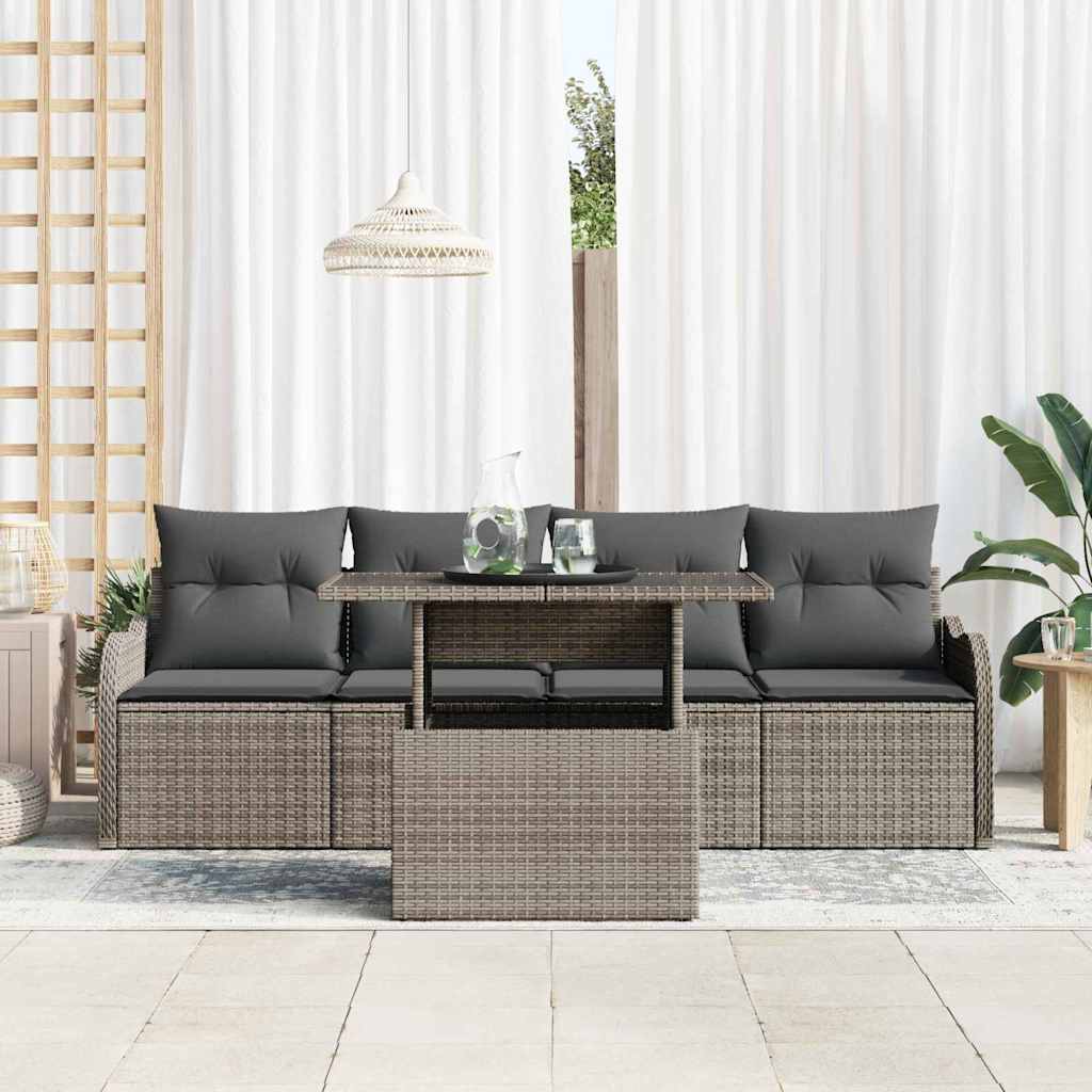 Set Divano da Giardino 5 pz 4-Numero di posti Grigio