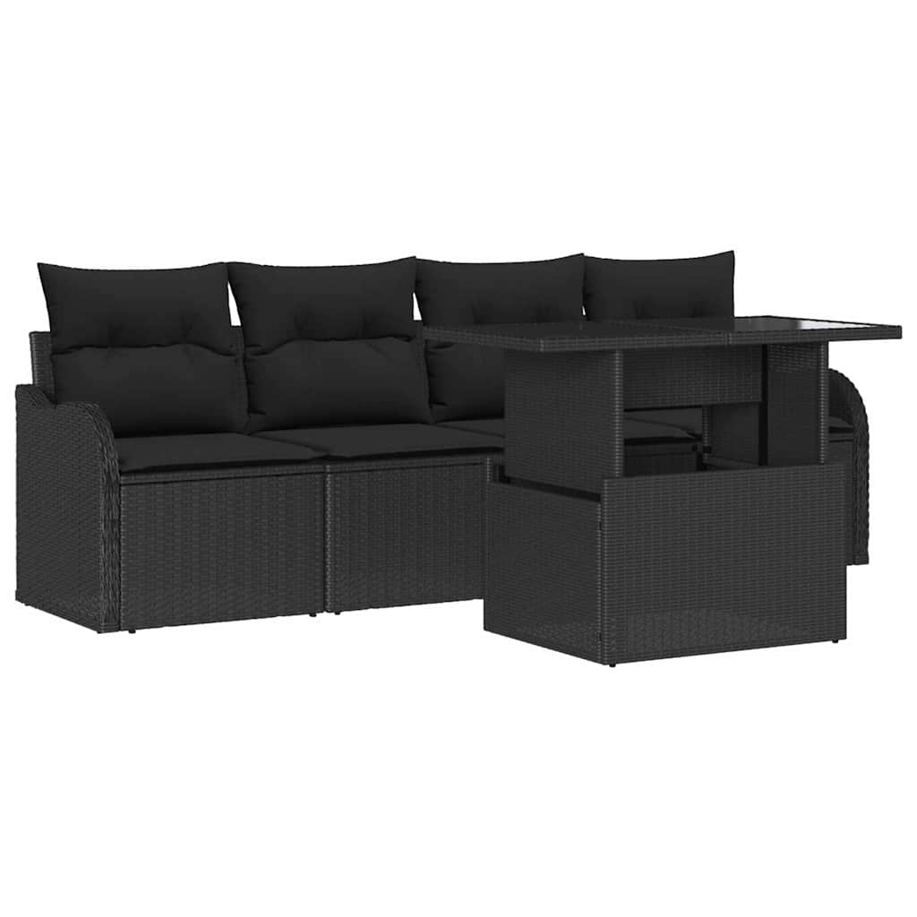 Set Divano da Giardino 5 pz 4-Numero di posti Nero
