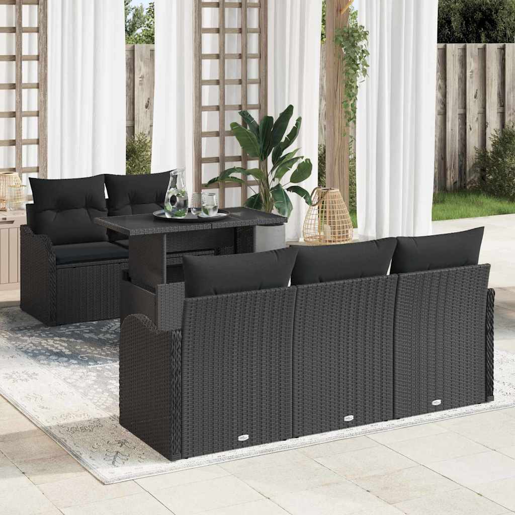 Set Divano da Giardino 6 pz Nero Rattan in Polipropilene