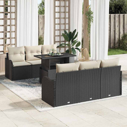 Set Divano da Giardino 7 pz 6-Numero di posti Nero