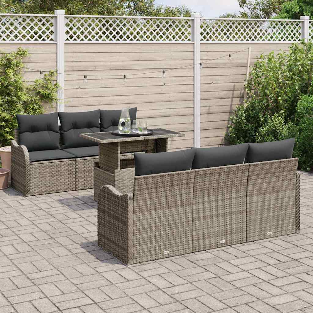 Set Divano da Giardino 7 pz 6-Numero di posti Grigio