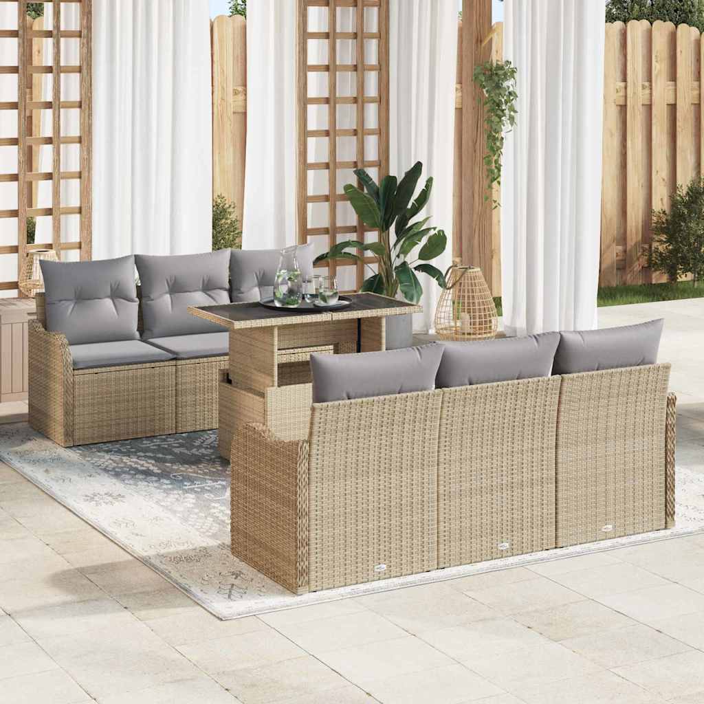 Set Divano da Giardino 7 pz 6-Numero di posti Beige