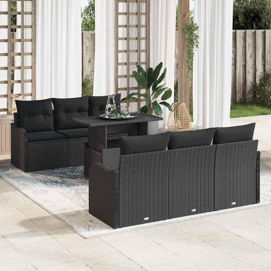 Set Divano da Giardino 7 pcs Nero Rattan in Polipropilene