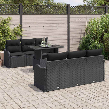 Set Divano da Giardino 7 pz 6-Numero di posti Nero
