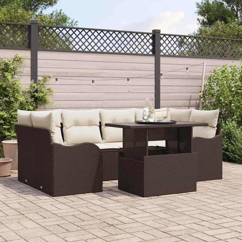 Set Divano da Giardino 7 pz 6-Numero di posti Marrone | homemem39