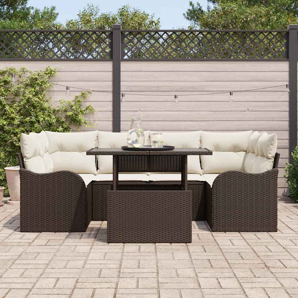 Set Divano da Giardino 7 pz 6-Numero di posti Marrone | homemem39