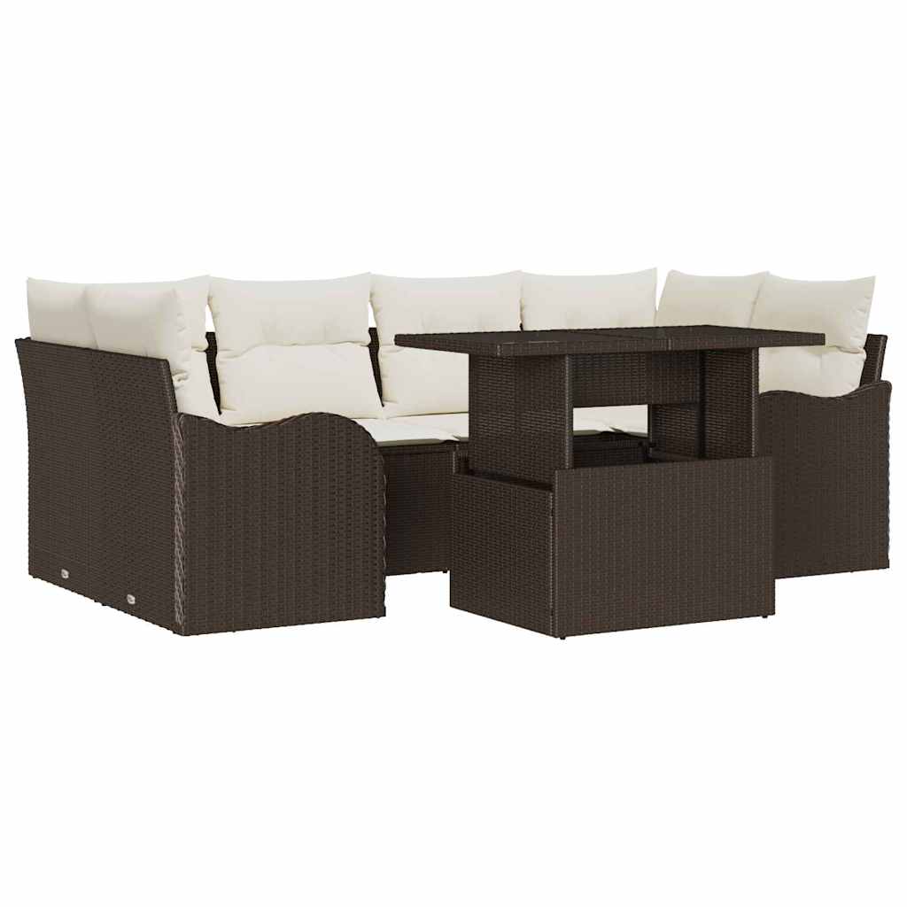 Set Divano da Giardino 7 pz 6-Numero di posti Marrone | homemem39