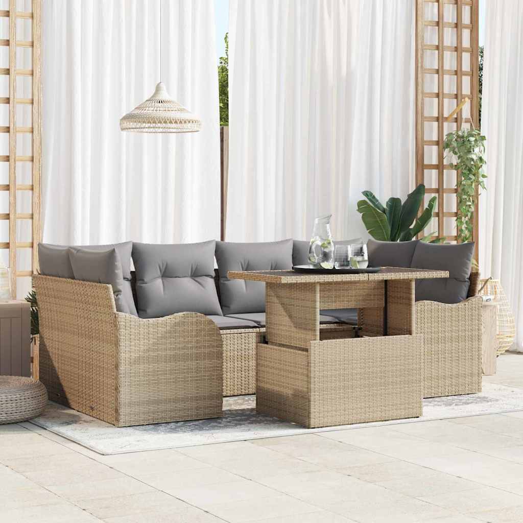 Set Divano da Giardino 7 pz 6-Numero di posti Beige