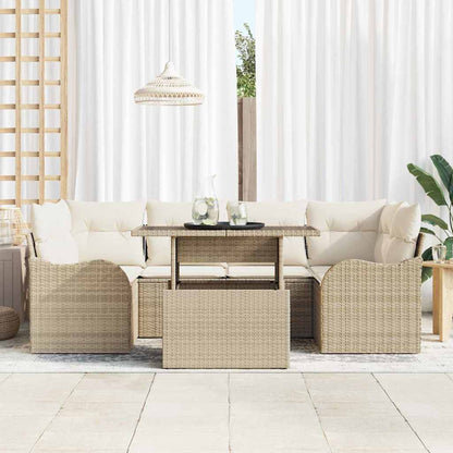 Set Divano da Giardino 7 pcs Beige Rattan in Polipropilene