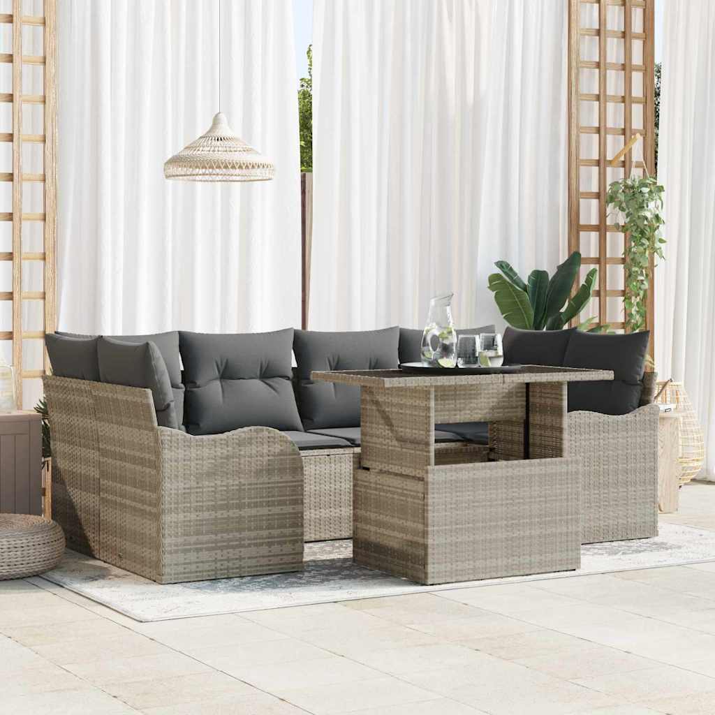 Set Divano da Giardino 7 pz 6-Numero di posti Grigio chiaro