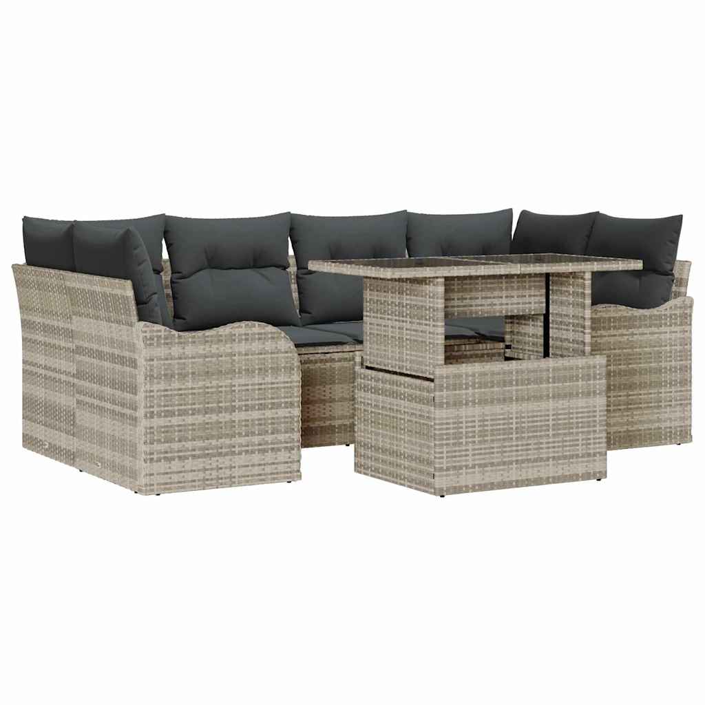 Set Divano da Giardino 7 pz 6-Numero di posti Grigio chiaro