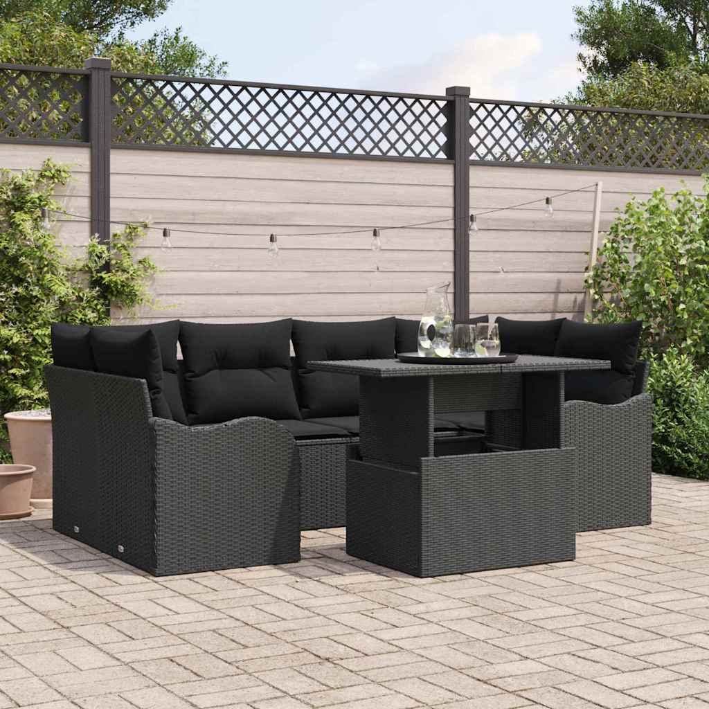 Set Divano da Giardino 7 pz 6-Numero di posti Nero