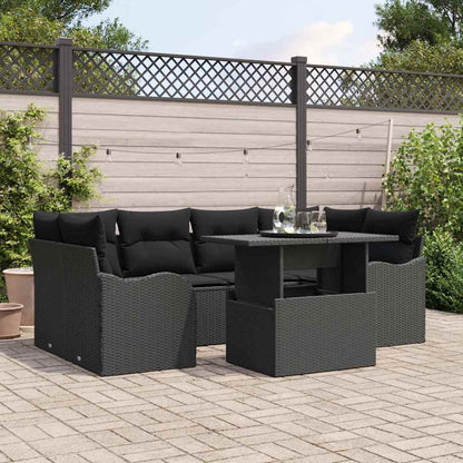 Set Divano da Giardino 7 pz 6-Numero di posti Nero