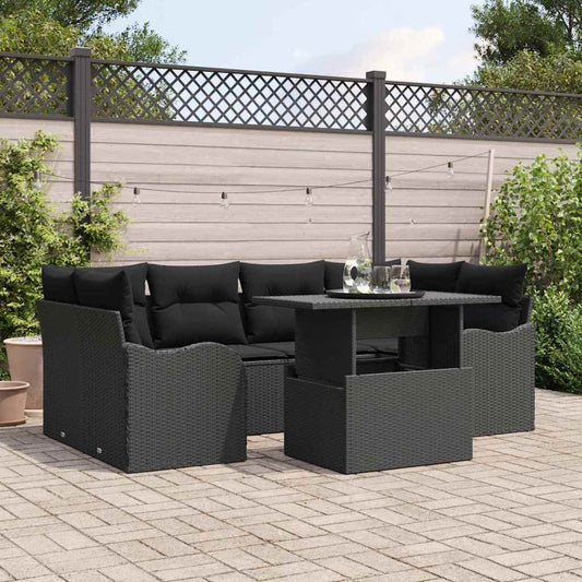 Set Divano da Giardino 7 pcs Nero Rattan in Polipropilene