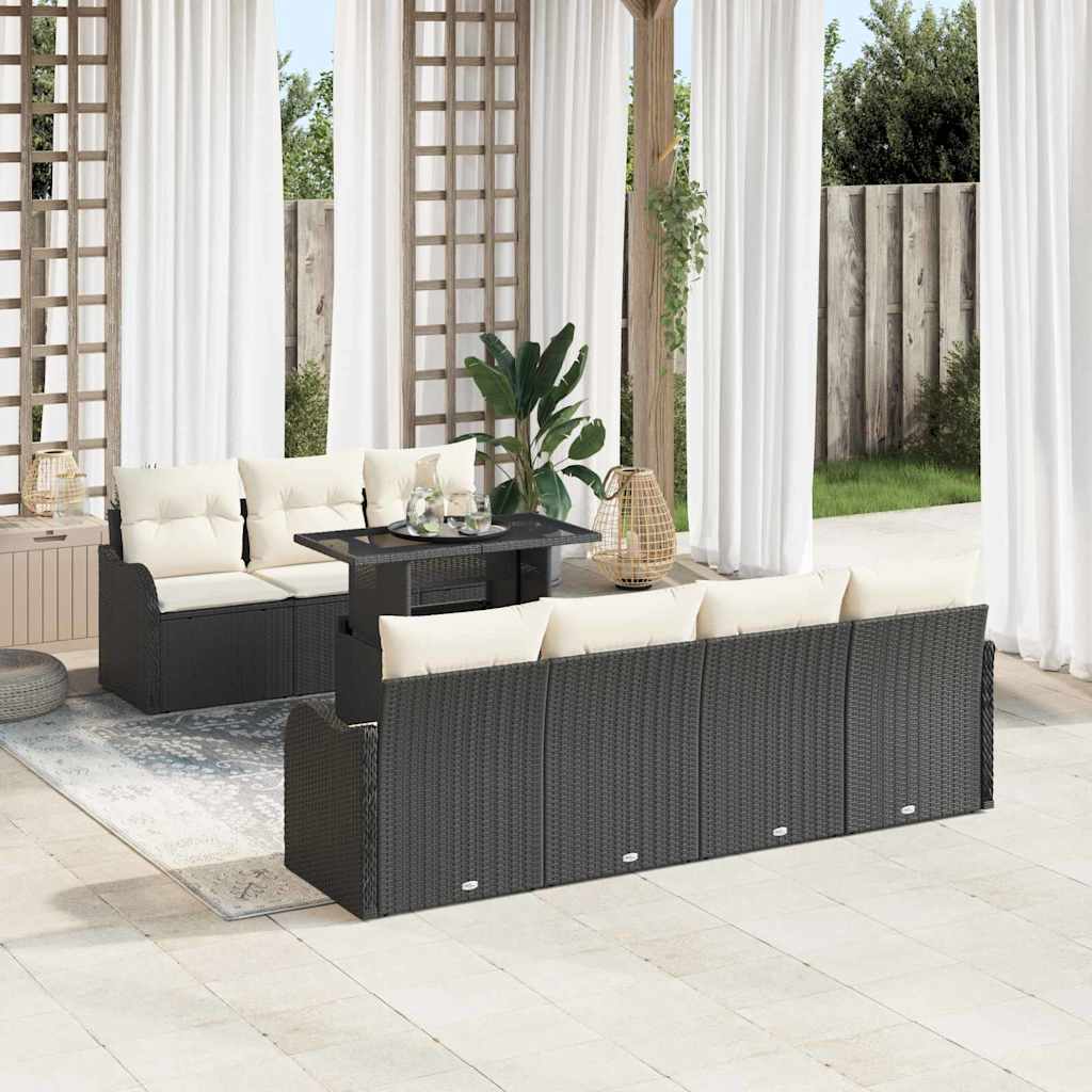 Set Divano da Giardino 8 pz 7-Numero di posti Nero