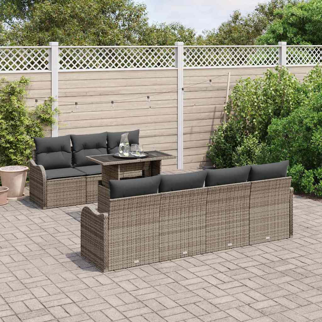 Set Divano da Giardino 8 pz 7-Numero di posti Grigio