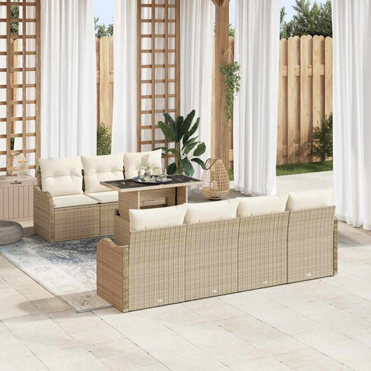 Set Divano da Giardino 8 pcs Beige Rattan in Polipropilene