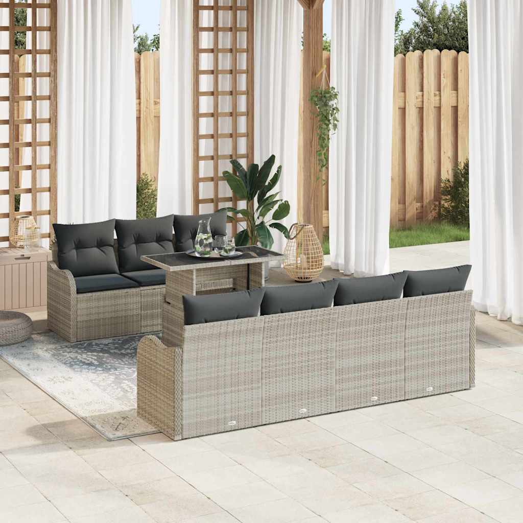 Set Divano da Giardino 8 pz 7-Numero di posti Grigio chiaro