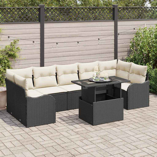 Set Divano da Giardino 8 pcs Nero Rattan in Polipropilene