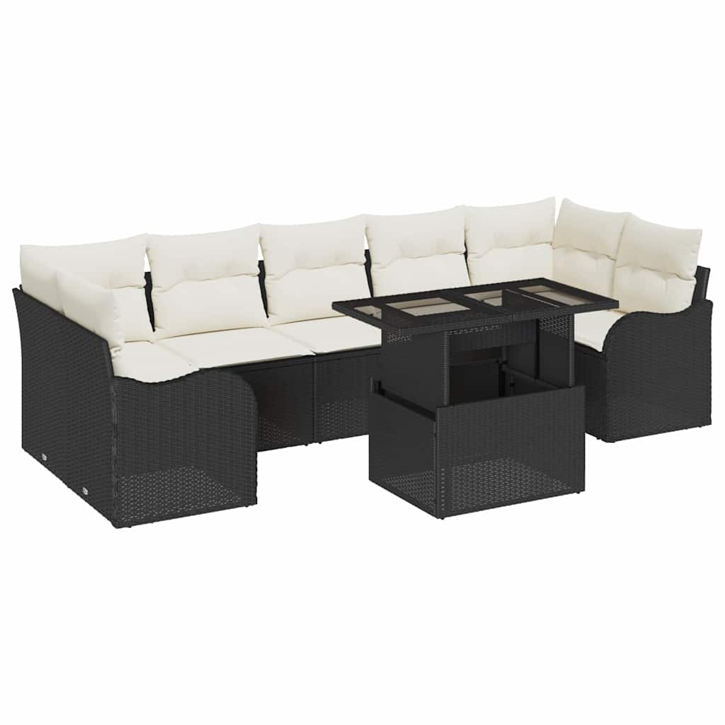 Set Divano da Giardino 8 pz 7-Numero di posti Nero