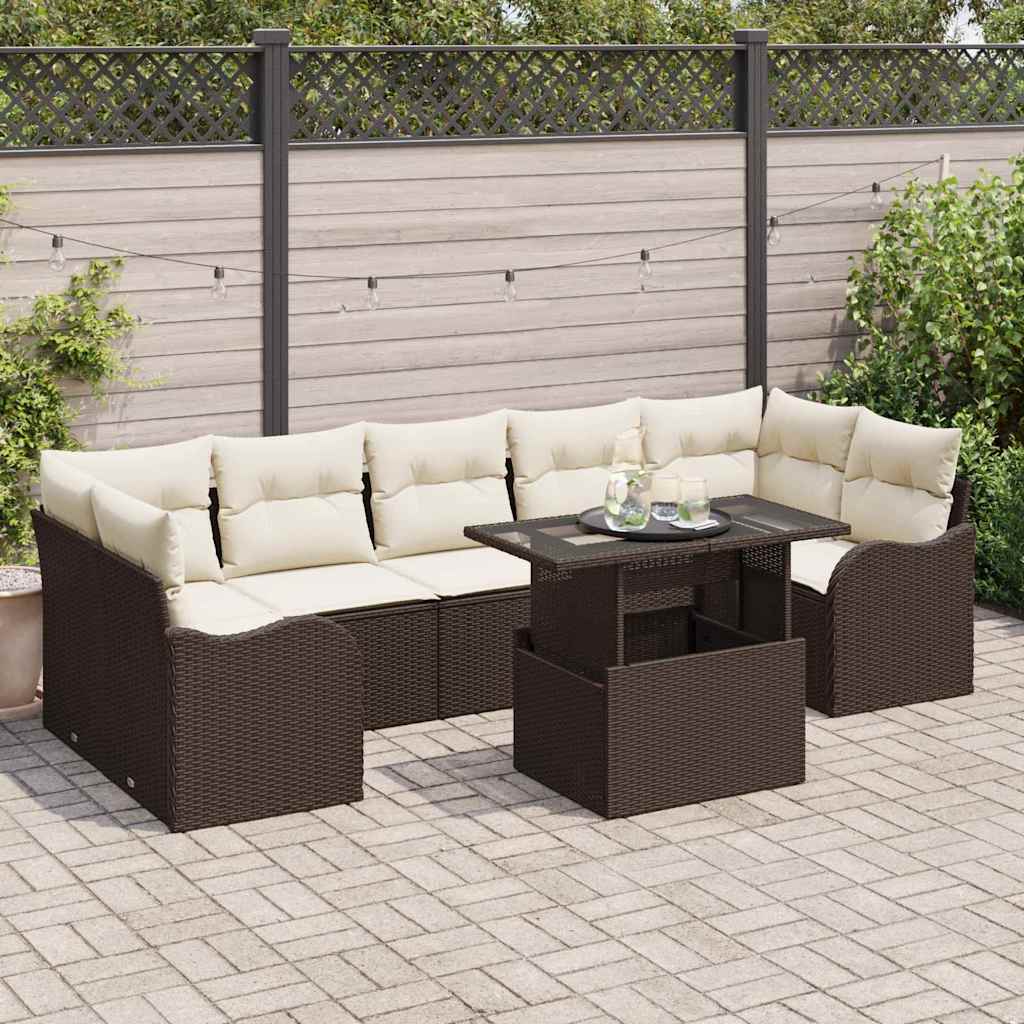 Set Divano da Giardino 8 pz 7-Numero di posti Marrone | homemem39