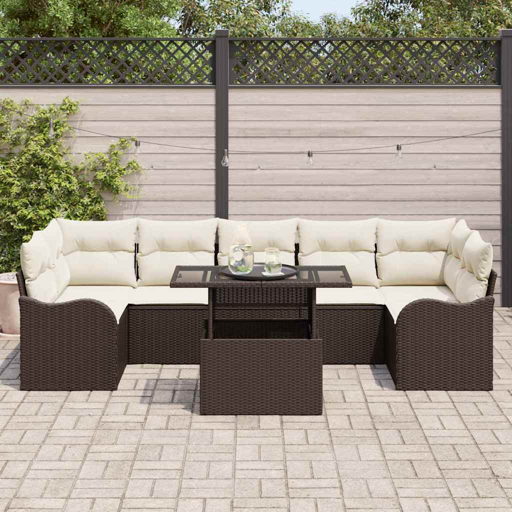 Set Divano da Giardino 8 pz 7-Numero di posti Marrone | homemem39
