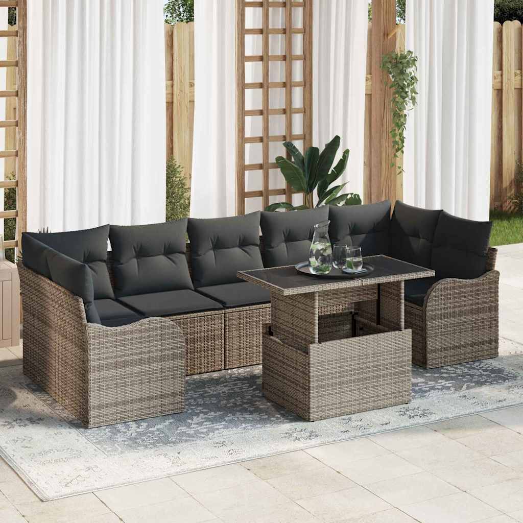 Set Divano da Giardino 8 pz 7-Numero di posti Grigio