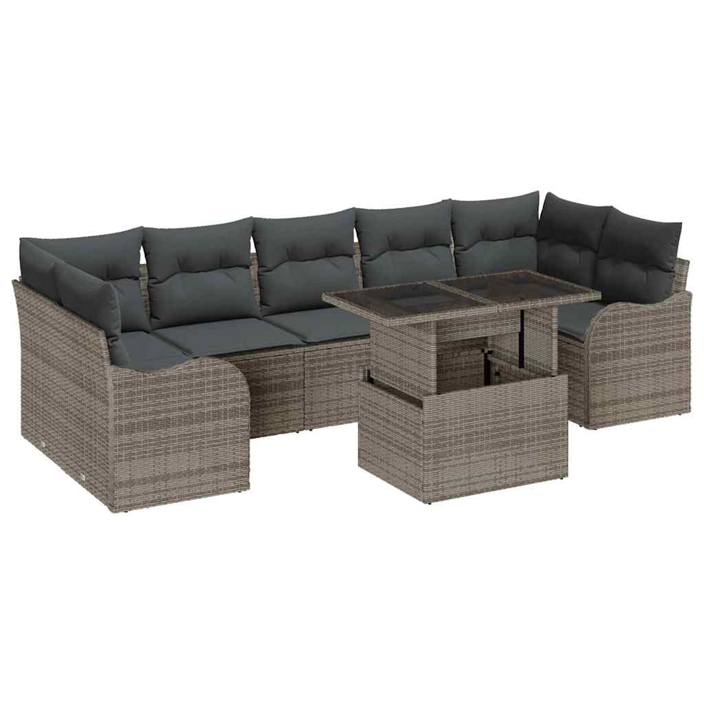 Set Divano da Giardino 8 pz 7-Numero di posti Grigio