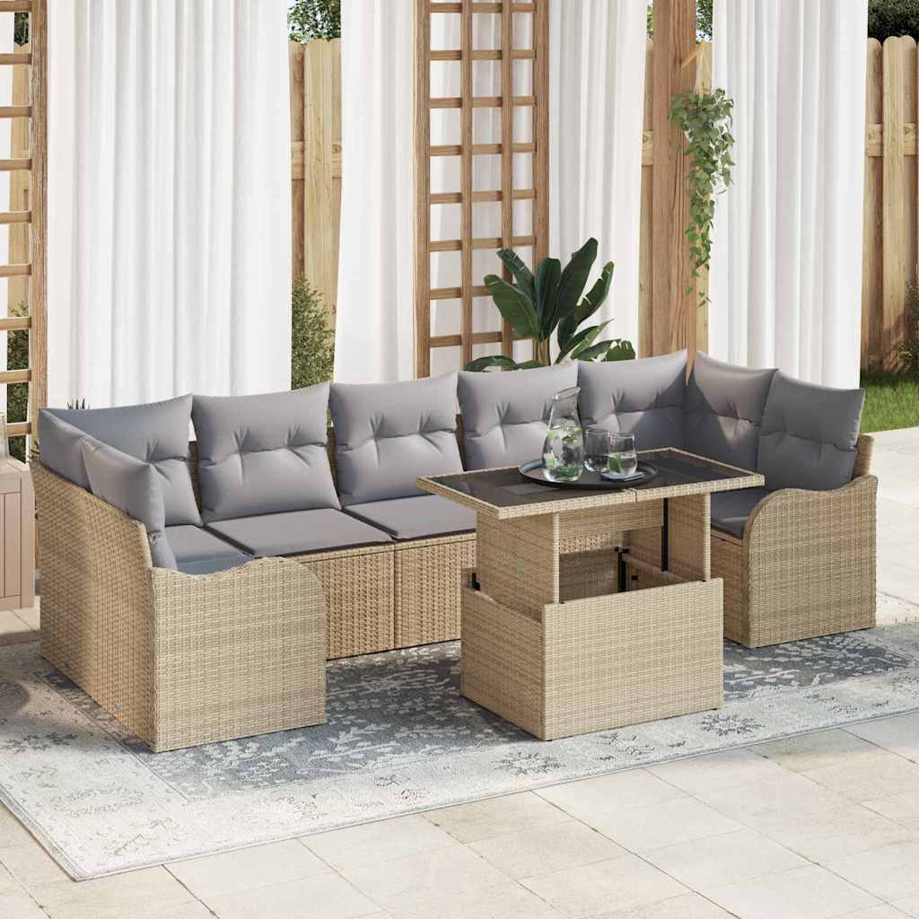 Set Divano da Giardino 8 pz 7-Numero di posti Beige