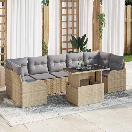 Set Divano da Giardino 8 pcs Beige Rattan in Polipropilene