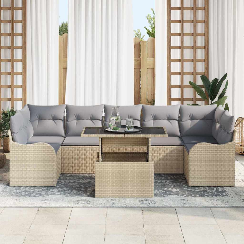Set Divano da Giardino 8 pz 7-Numero di posti Beige