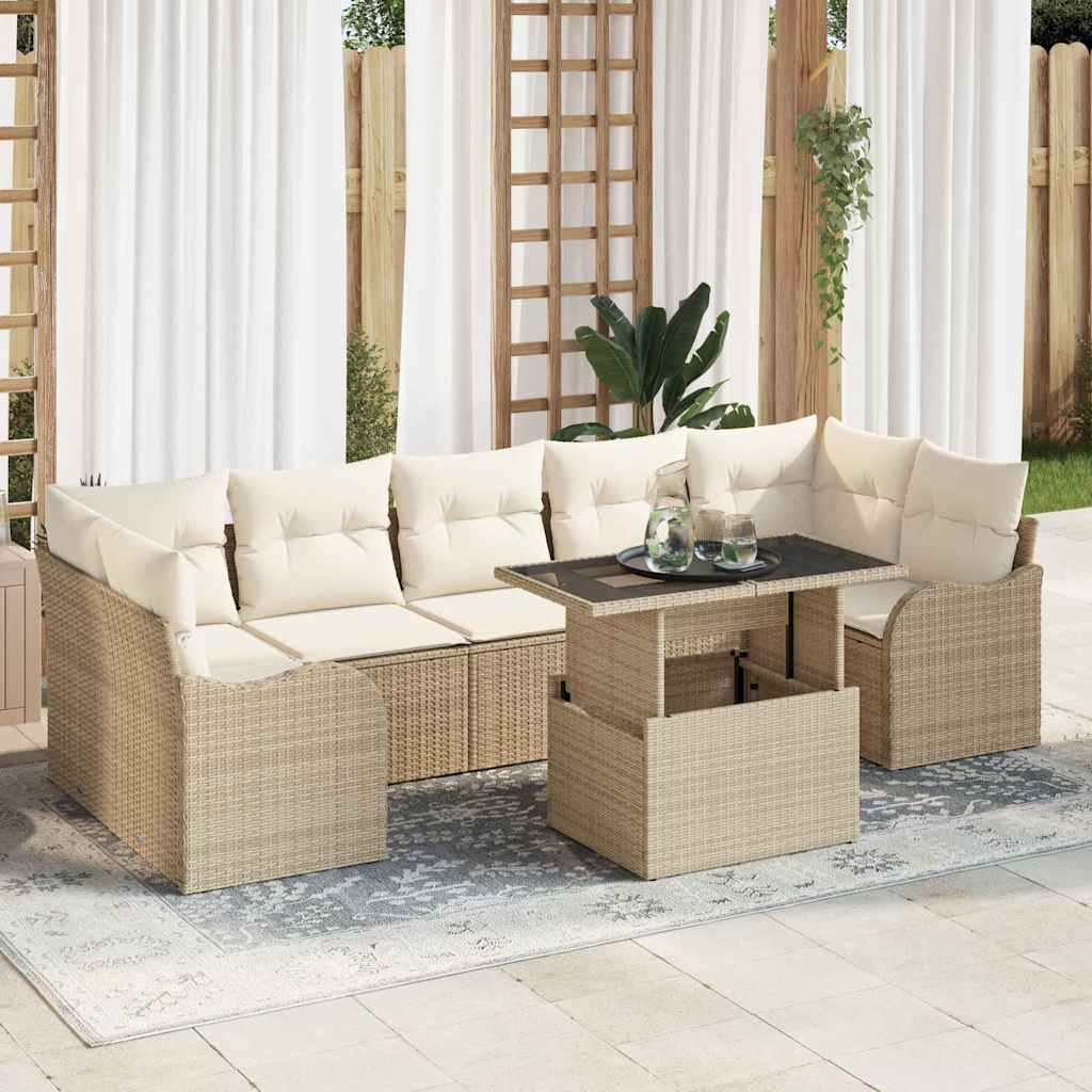 Set Divano da Giardino con cuscino 8 pcs Beige Poly Rattan