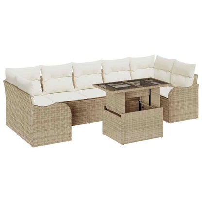 Set Divano da Giardino con cuscino 8 pcs Beige Poly Rattan