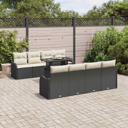 Set Divano da Giardino 9 pcs Nero Rattan in Polipropilene