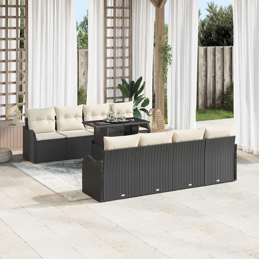 Set Divano da Giardino 9 pz 8-Numero di posti Nero