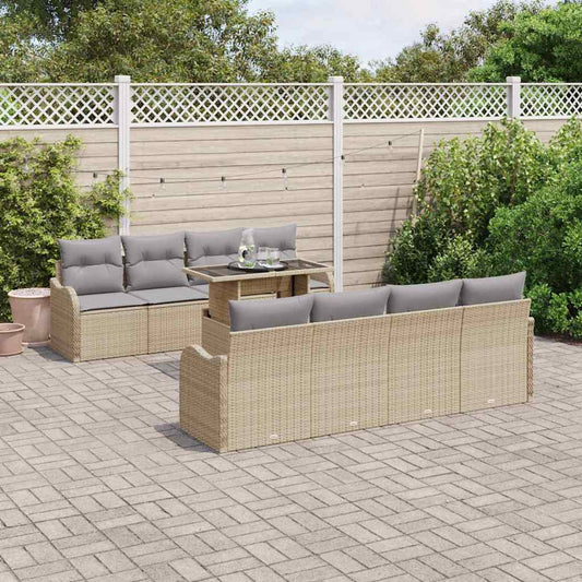 Set Divano da Giardino 9 pcs Beige Rattan in Polipropilene