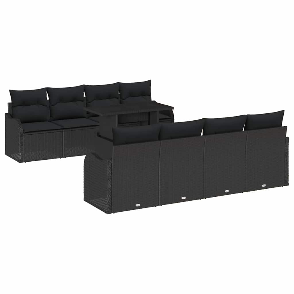 Set Divano da Giardino 9 pz 8-Numero di posti Nero