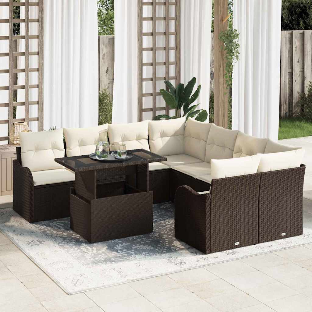 Set Divano da Giardino 9 pz 8-Numero di posti Marrone | homemem39