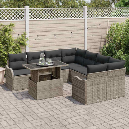 Set Divano da Giardino 9 pz 8-Numero di posti Grigio Polyrattan