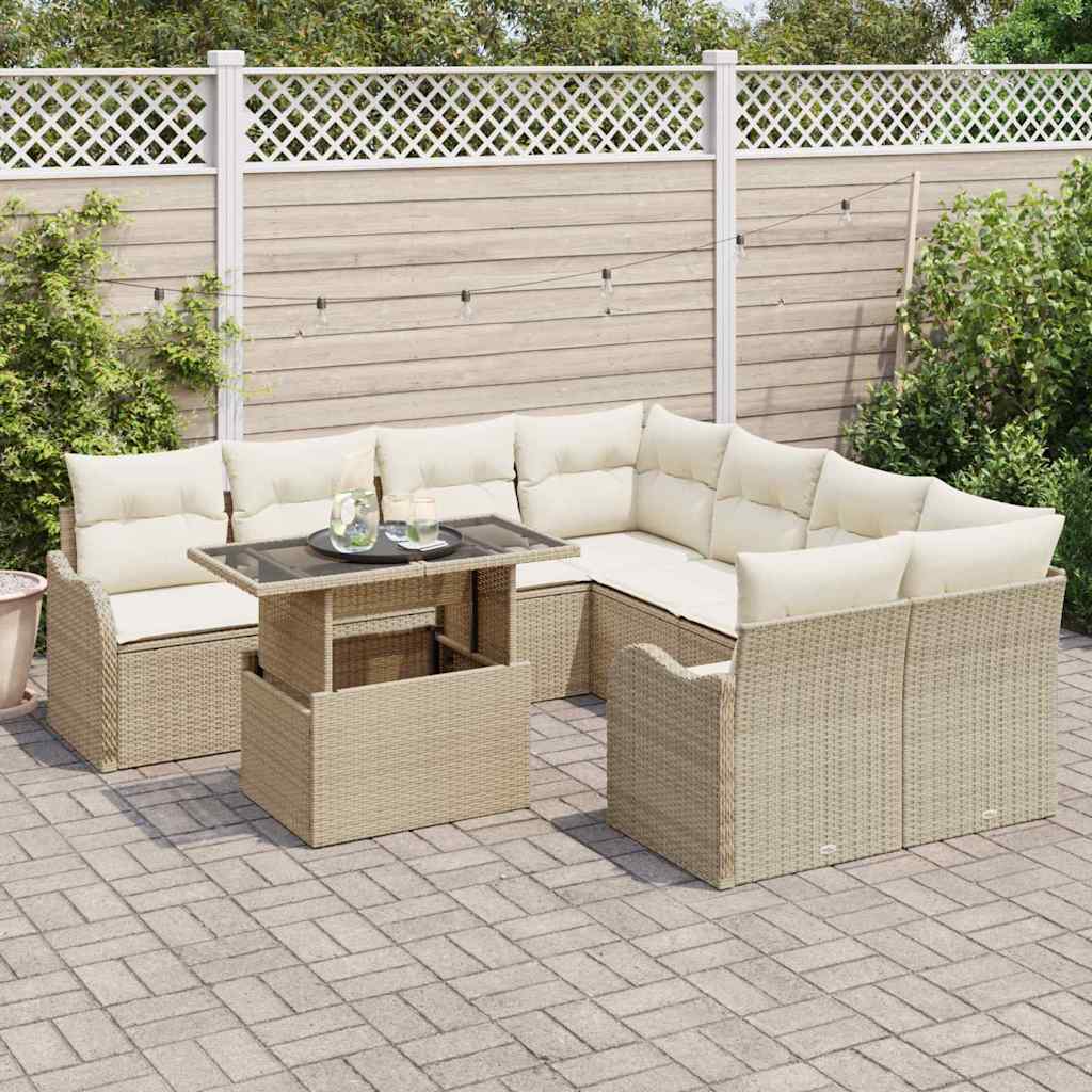 Set Divano da Giardino 9 pz 8-Numero di posti Beige Polyrattan