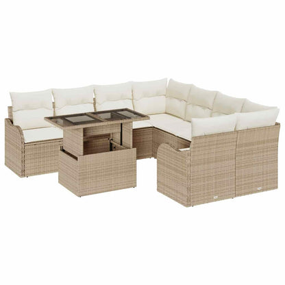 Set Divano da Giardino 9 pz 8-Numero di posti Beige Polyrattan