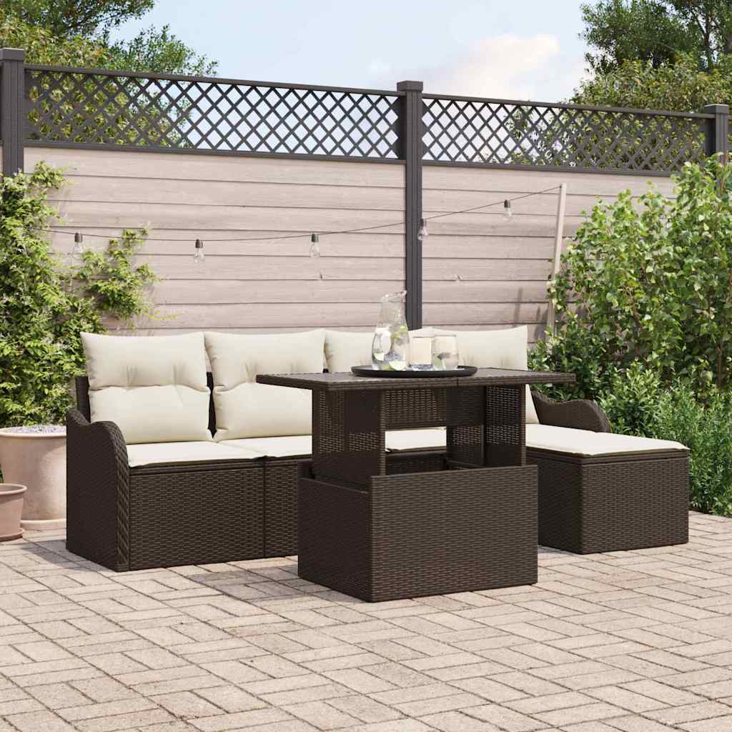 Set Divano da Giardino 6 pz Marrone [Sintetico]: Polyrattan