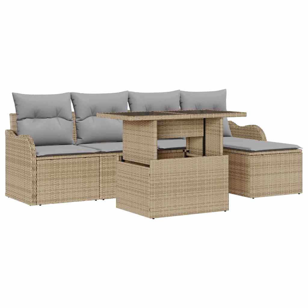 Set Divano da Giardino 6 pz Beige [Sintetico]: Polyrattan