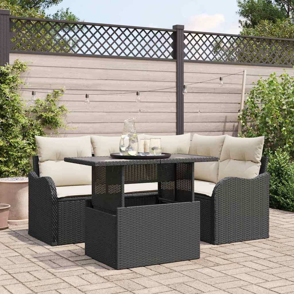 Set Divano da Giardino 5 pz Nero Rattan in Polipropilene