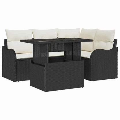 Set Divano da Giardino 5 pz Nero Rattan in Polipropilene