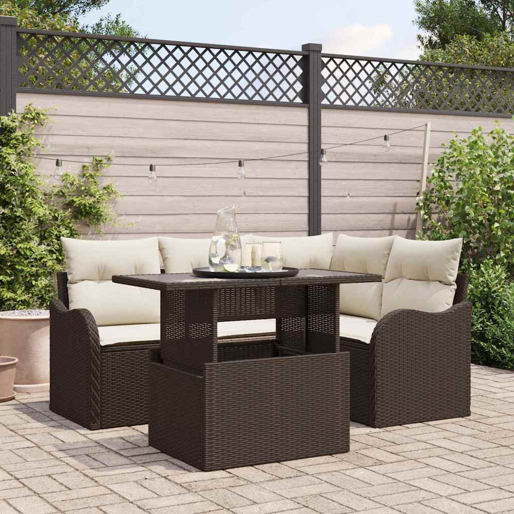 Set Divano da Giardino 5 pz Marrone Rattan in Polipropilene | homemem39