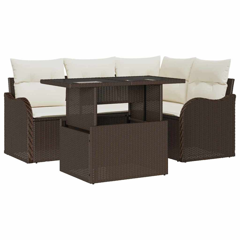 Set Divano da Giardino 5 pz Marrone Rattan in Polipropilene | homemem39